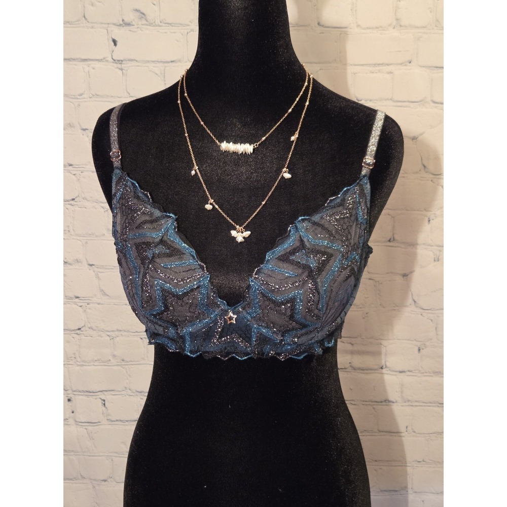 Savage X Fenty NWT 36B Unlined‎ Lace Demi Bra Shining Star-Wildflower Blue - Picture 3 of 11